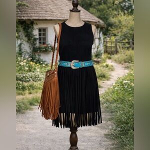 Love Riche, fringe, faux suede, western style dress
